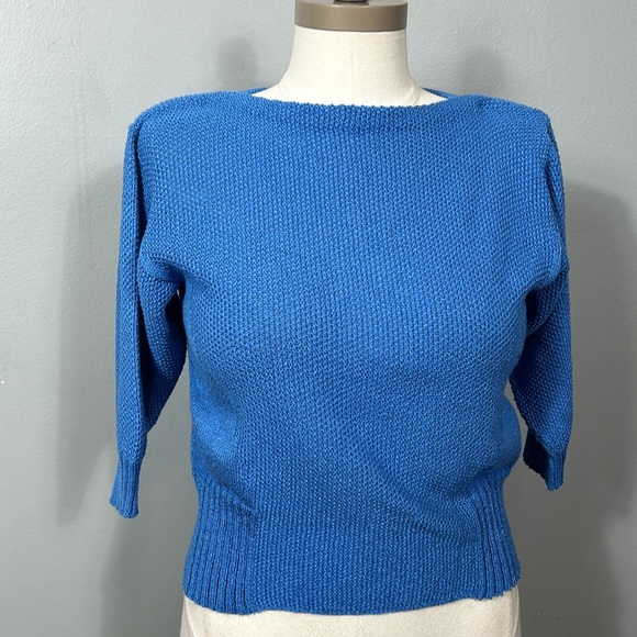 Vintage Ami Blue Boat Neck Mid-length sleeve knit top size small - Picture 6 of 12